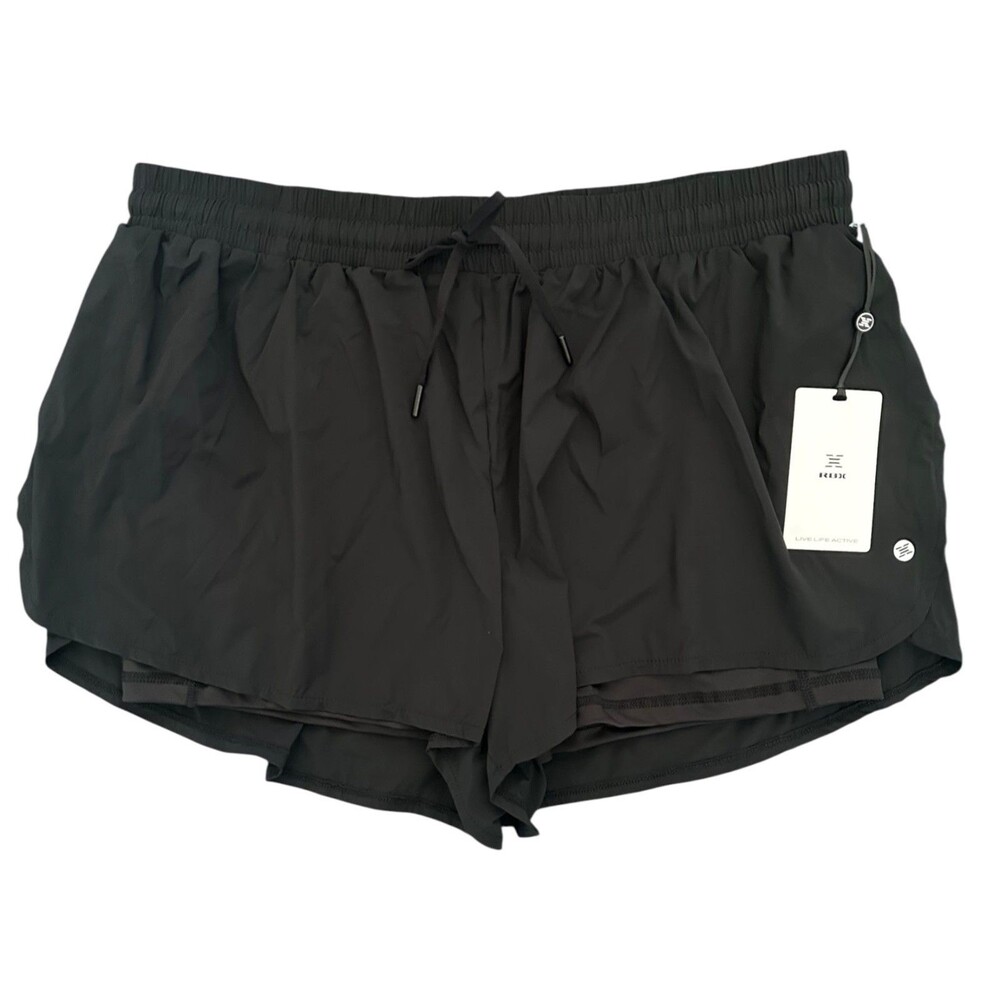RBX Women's Drawstring Running Shorts w/ Liner - Wicking, Stretch Size L Black
